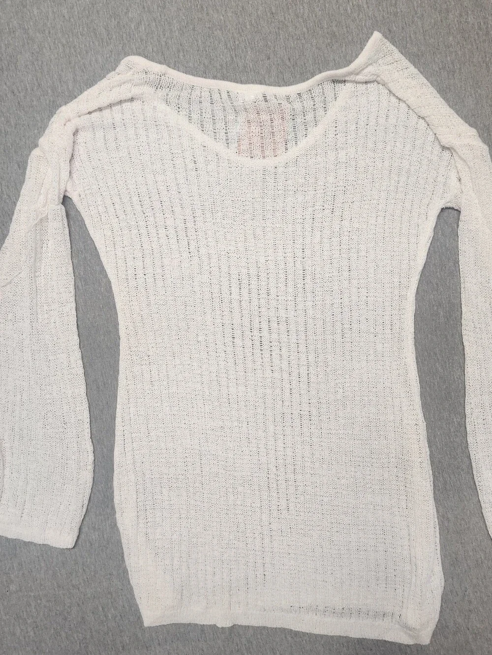 Shade & Shore Knit Long‑Sleeve Mini Cover‑Up Dress – Cream L NWT